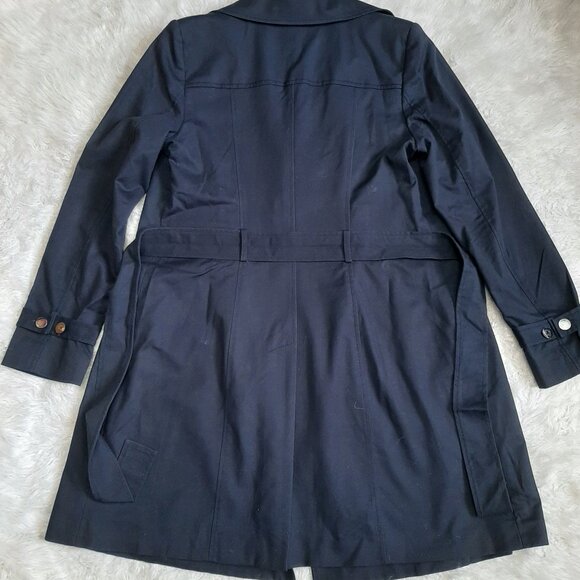 Tahari Women's Navy Blue Belted Midi Trench Coat Size M - Picture 4 of 11
